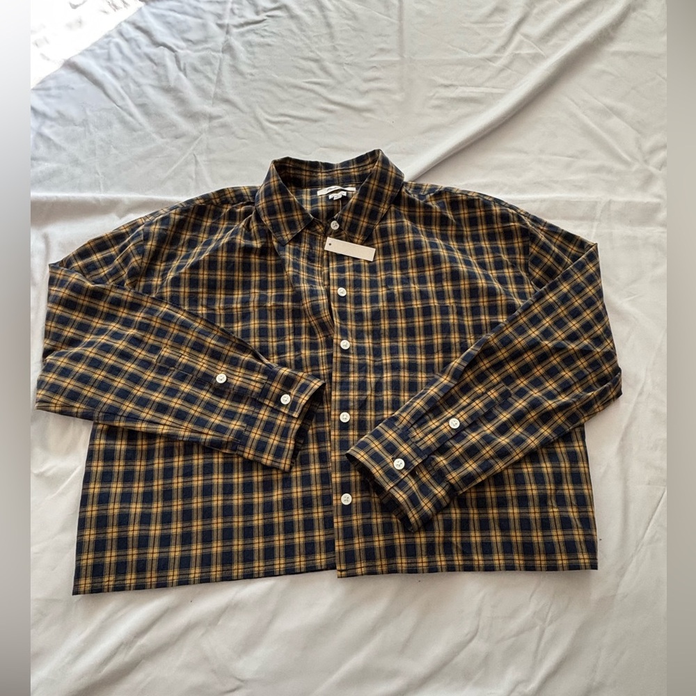 Madewell Navy and Mustard Plaid Shirt